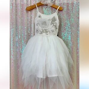 White Floral Embellished Tulle Dress